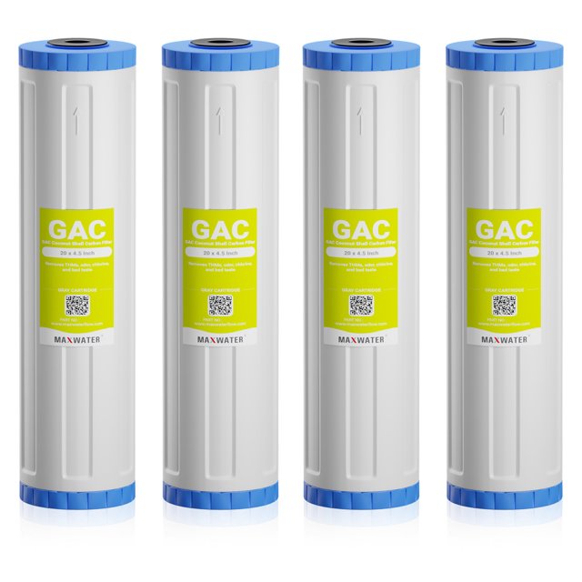 (4 Pack) 20"x 4.5" Granular Activated Carbon GAC Water Filter Cartridge for Reverse Osmosis System
