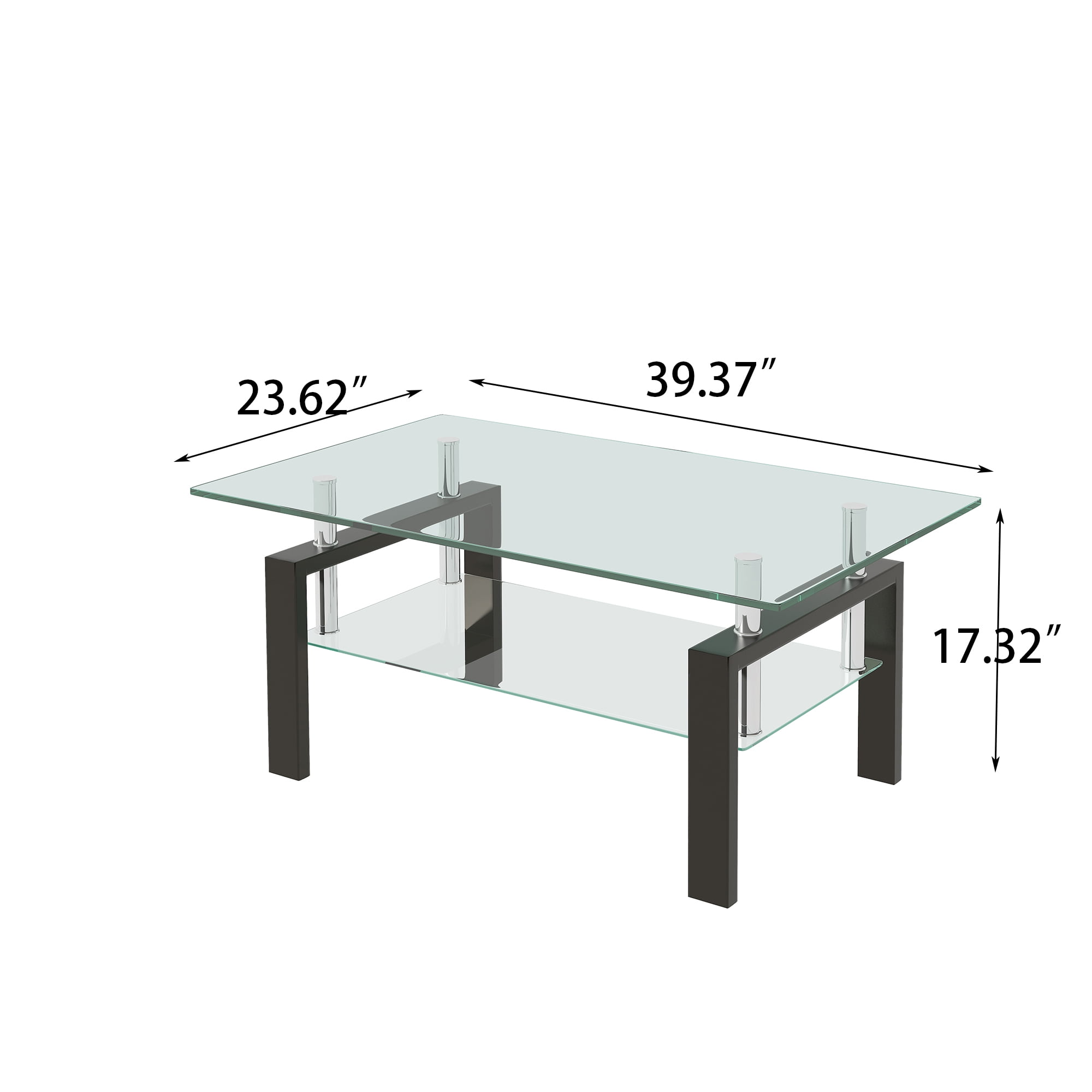 MAYEERTY Tempered Clear Glass Coffee Table, 2-Layers Coffee Table Living Room Center Table