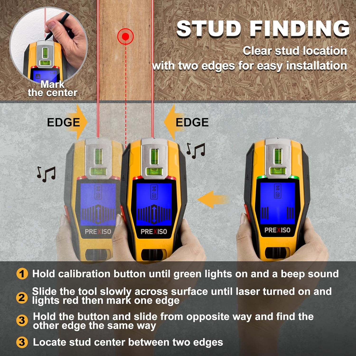 PREXISO 2-in-1 Stud Finder with Laser Level