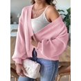 thumbnail image 4 of Womens Cardigan Sweaters Trendy Open Front Long Lantern Sleeve Chunky Knit Sweater Pink L, 4 of 8