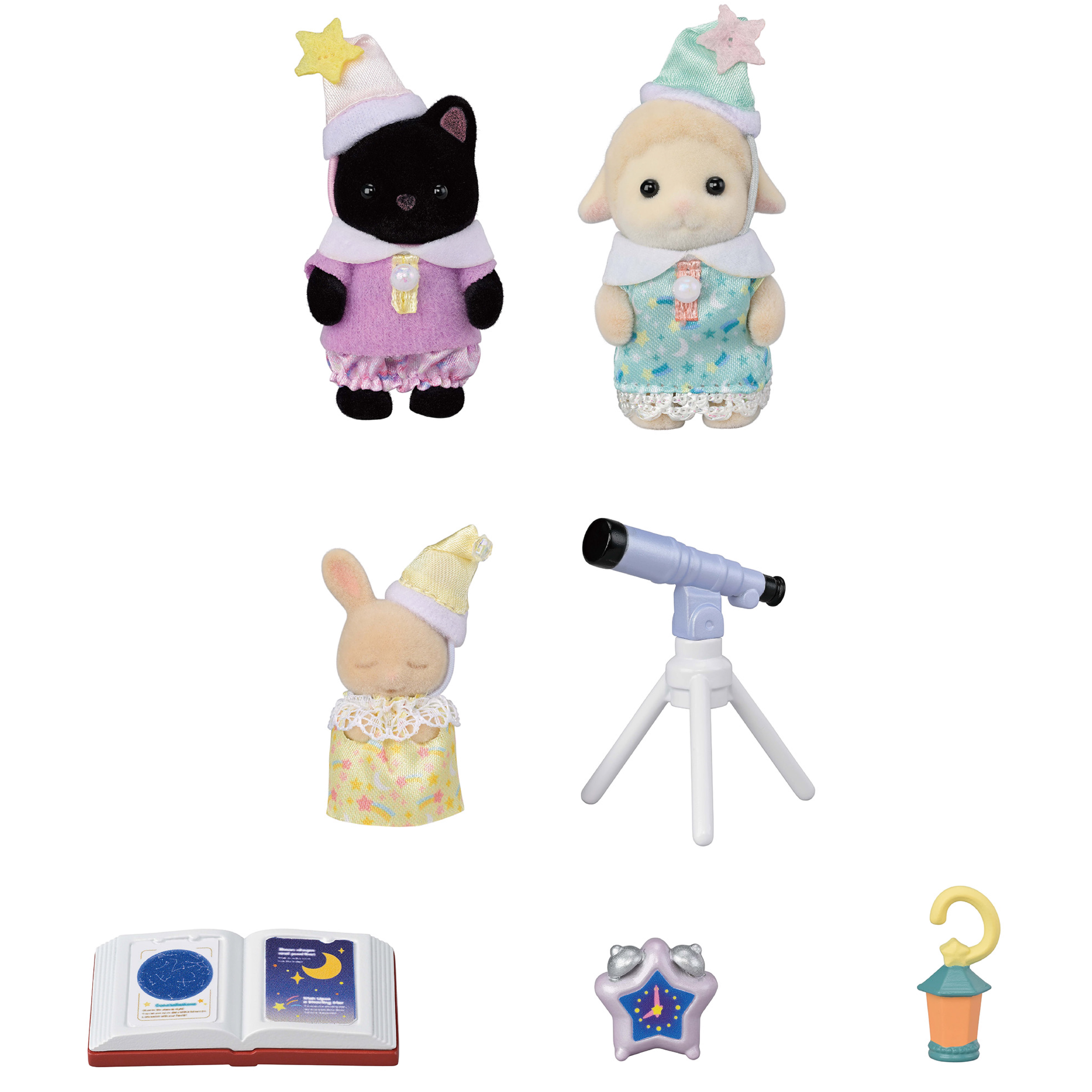 Calico Critters Nursery Friends Sleepover Party Trio, Set of 3 Collectible Doll Figures with Accessories