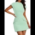 thumbnail image 1 of Robe d'Été pour Femme à Col Montant, Manches Courtes, Mini Robe de Boîte de Nuit, Vert Pâle, L, 1 of 8