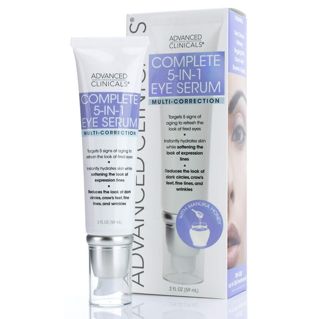 Advanced Clinicals Lotion Sérum pour les Yeux Multi-Correction 5-en-1 avec Rétinol, Collagène, Vitamine C et Miel de Manuka. Réduit l'Apparence des Cernes, des Rides, des Pieds Grelots et des Ridules 2 Fl Oz