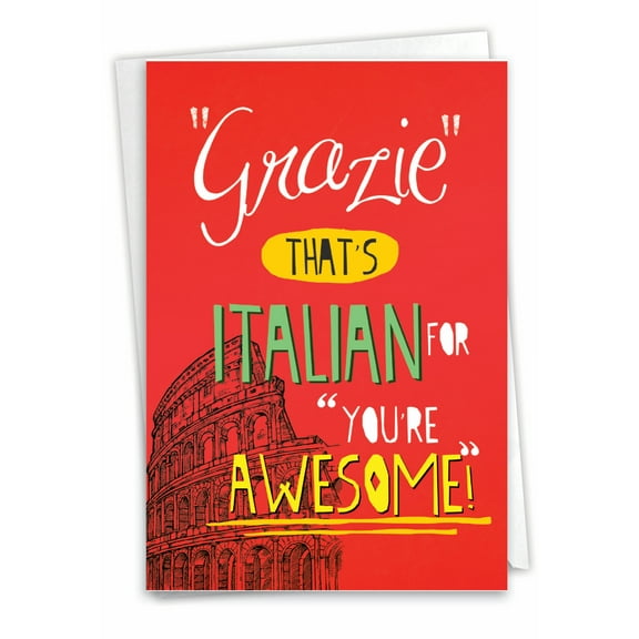 1 Funny Thank You Card with Envelope - Grazie You're Awesome C3533TYG