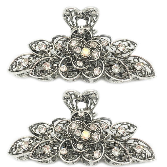 2 Pcs Pinces à Cheveux Rétro Chic en Alliage de Strass pour Femmes - Fleurs Vintage Accessoires pour Cheveux Épais