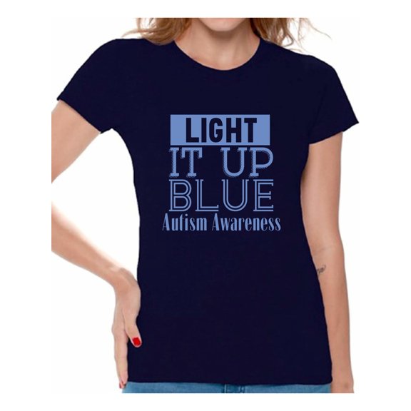 Awkward Styles Women's Light It Up Blue Support Graphic T-shirt Tops for Autism Awareness