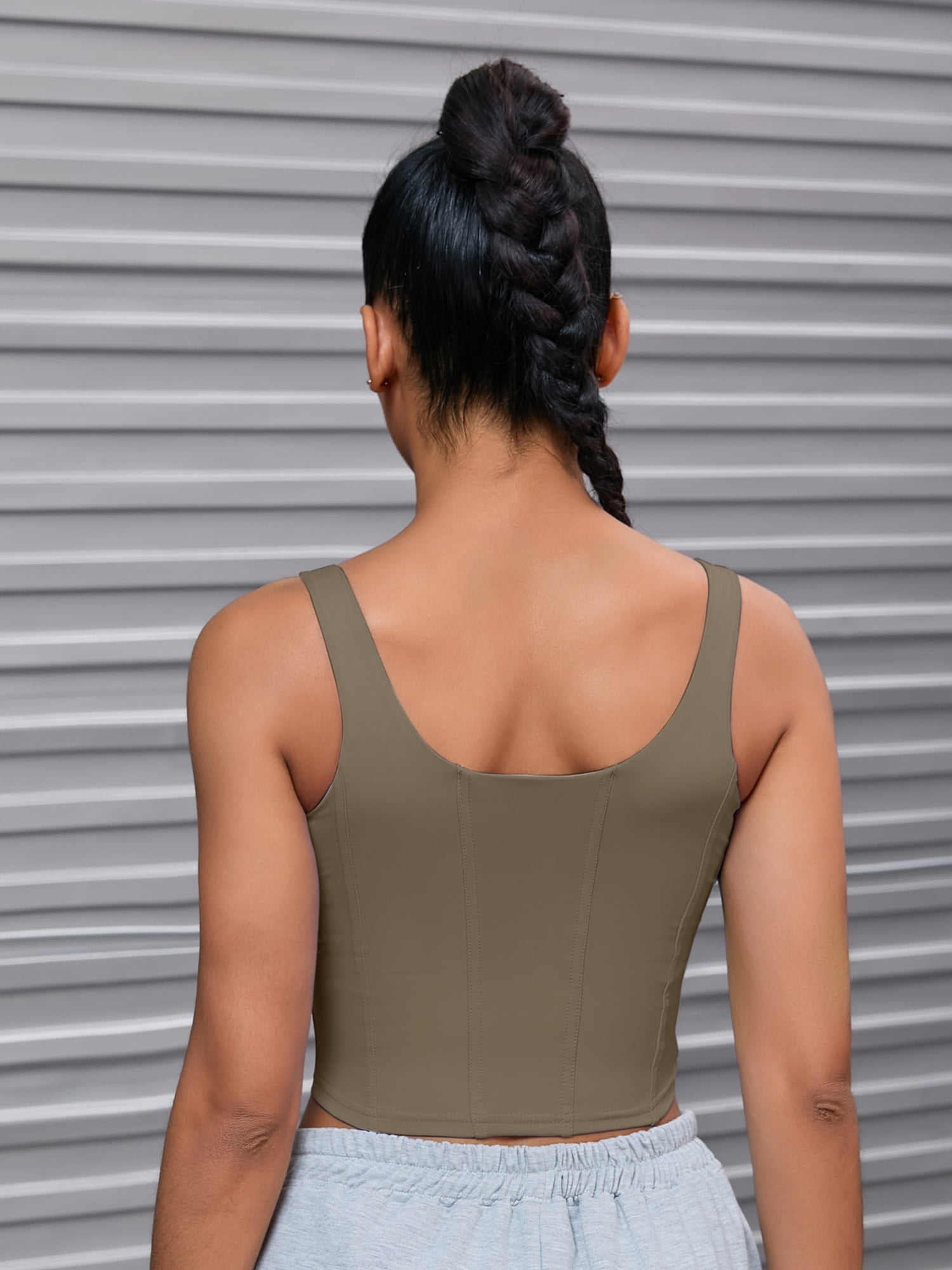DARING DIVA Women's U Back Shapewear Muscle Tank Top With Built In Bra L Brown