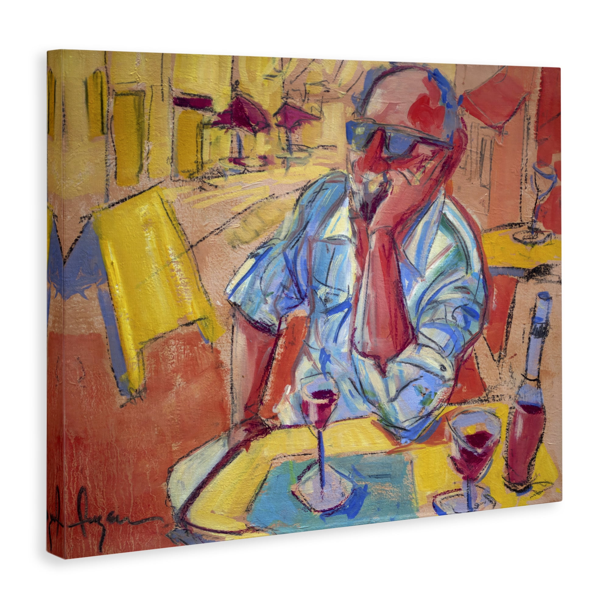 Stupell Industries Man with Wine Portrait People Painting Wrapped Canvas Art Print Wall Art, 20 x 16