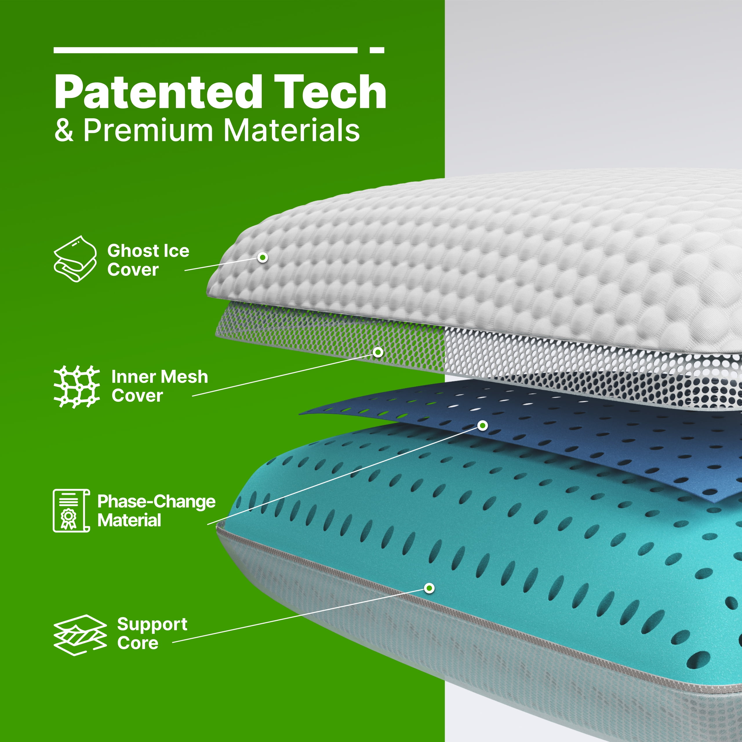 GhostBed Gel Memory Foam Pillows Patented Ventilated Cooling – Standard Size – 2 Pack