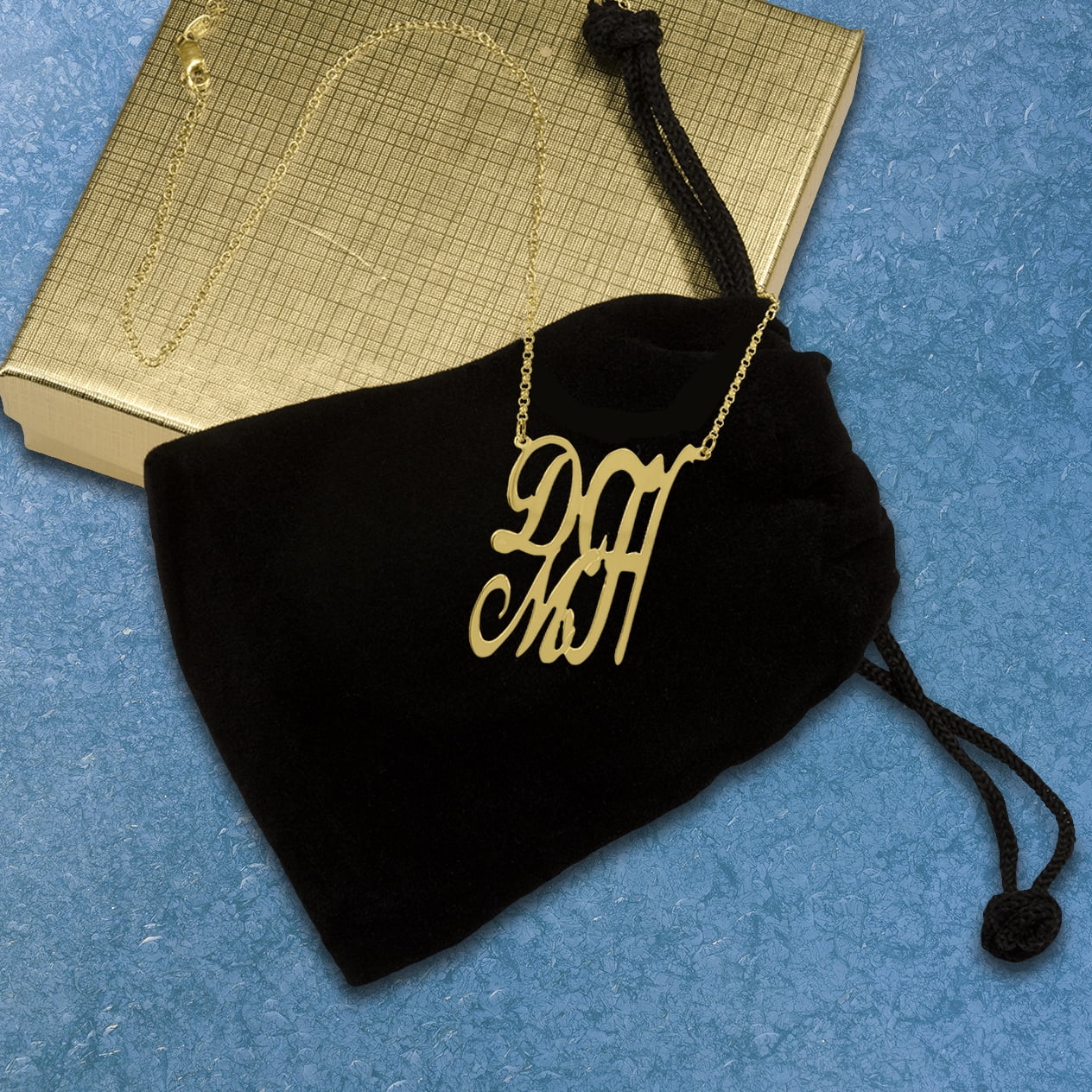 ♥ Personalized Script Stack Initial Necklace in 14K Gold-Plated Sterling Silver