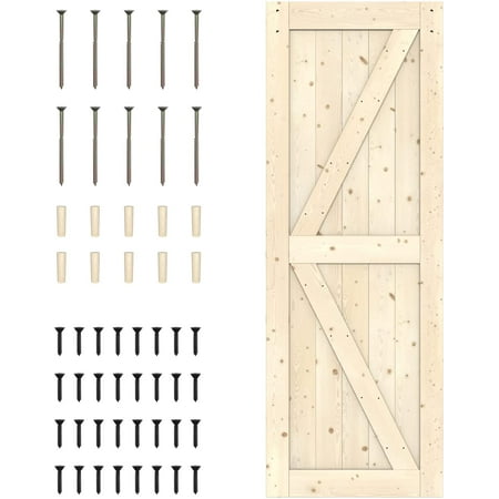 WINSOON Sliding Barn Door Interior, DIY Solid Spruce Wood K Frame Planks, 30 x 84 inch Natural Finish