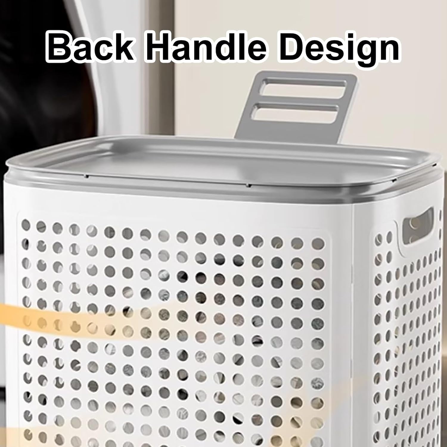 Colourtree 58L Laundry Basket, PP Plastic Clothes Hamper with Dual Handles, Ventilated Design for Sorting Clothes ( Lid + Wheels )