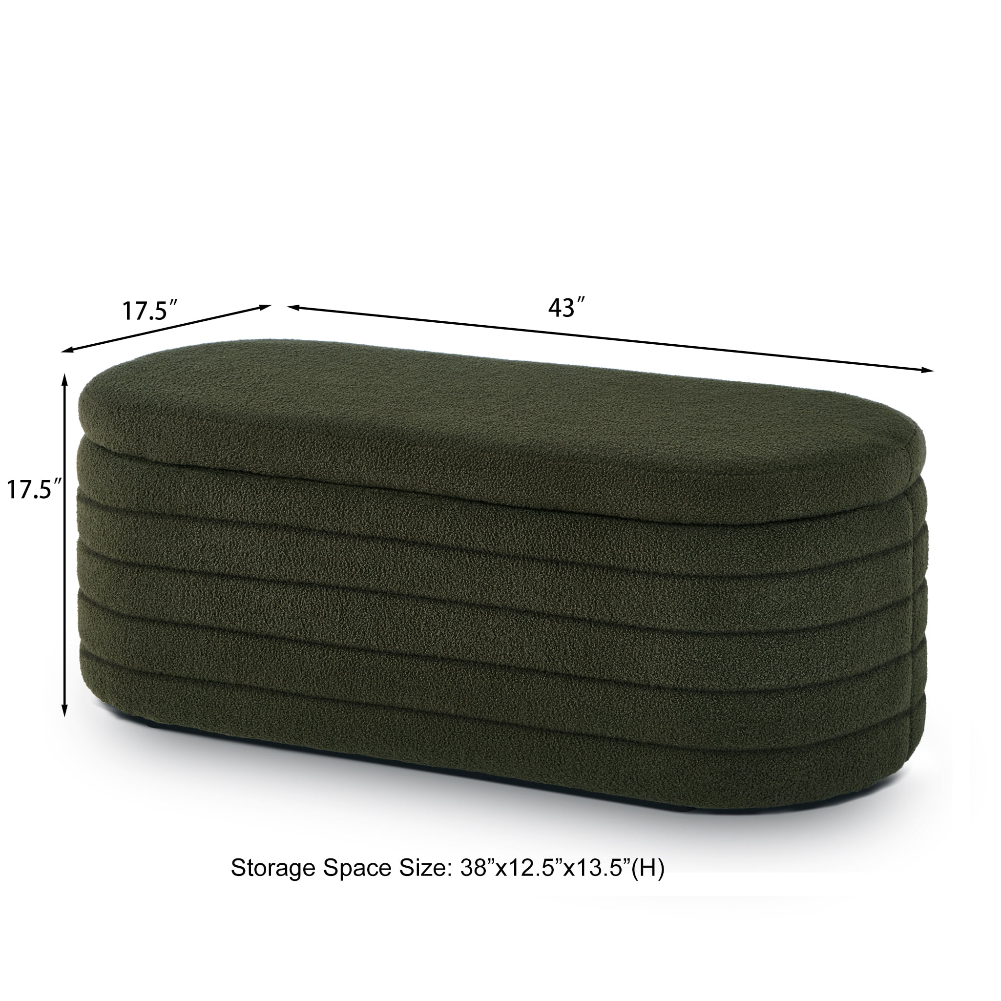 43 IN Wide Mid-Century Modern  Oval Storage Ottoman Bench for Living Room,Entryway,Dark Green