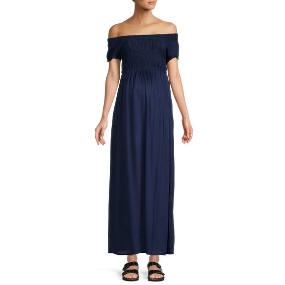 Oh! Mamma Maternity Off Shoulder Smocked Maxi Dress