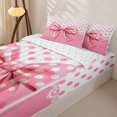 thumbnail image 3 of Homewish Cute Pink Bowknot Zipper Twin Comforter Sets with Fitted Sheet and 2 Pillowcases For Girls,Kawaii Polka Dot Geometric Zipper Bedding Set,Reversible,4-Piece, 3 of 7