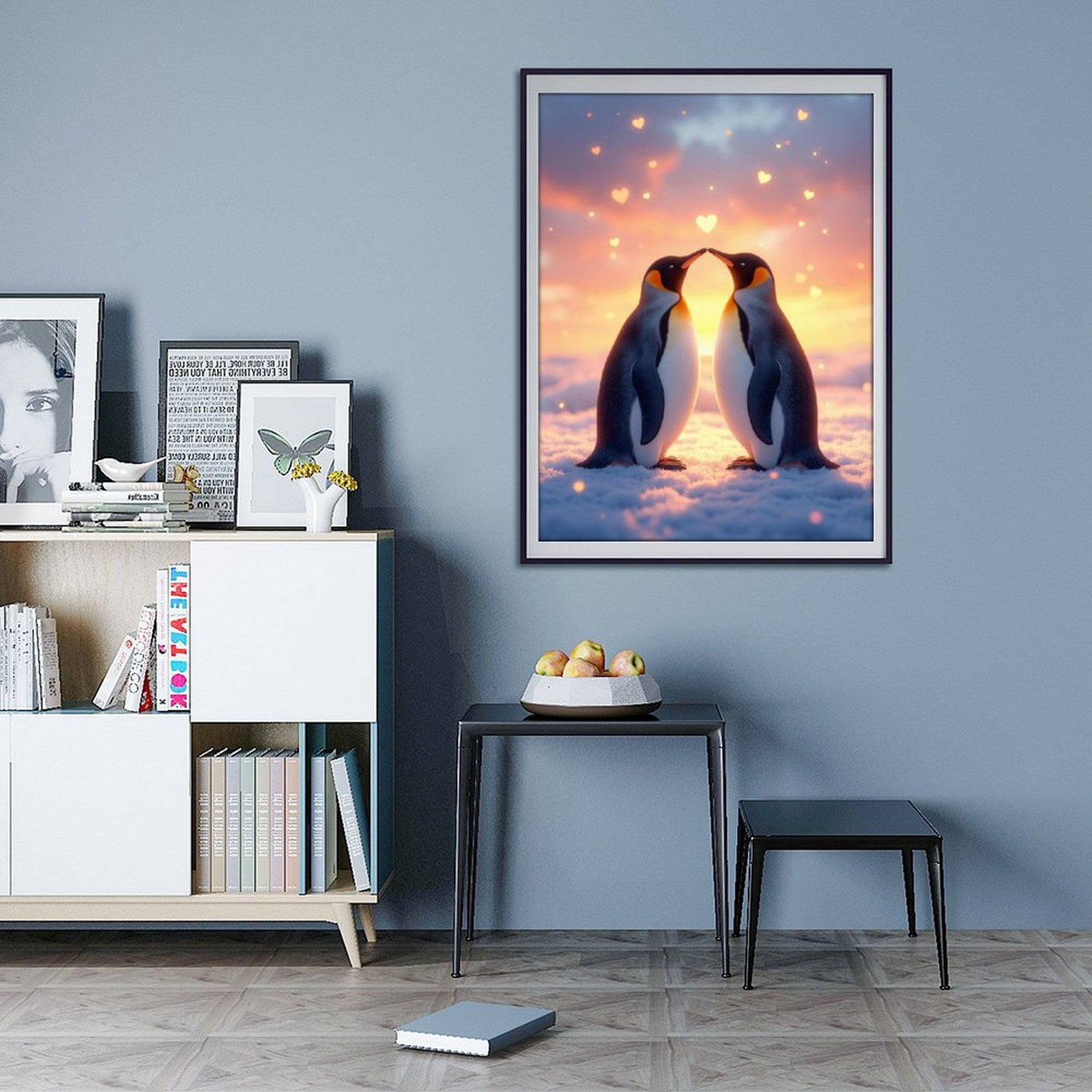 Diamond Art Kit for Adults, Penguins Sunset Love Hearts Snow Diamond Painting for Adults Beginners, DIY Diamond Art Painting Kits, 5D Diamond Painting Crafts for Home Decor 12x16 Frameless