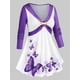 thumbnail image 1 of Camiseta de Talla Cruzado con Estampado de Mariposa de Color Bloque Rosegal Mangas largas de talla grande, 1 of 5