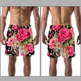 thumbnail image 3 of luoweisi Men's Beach Shorts Quick Dry Swim Trunks with Mesh Lining Rose and Leopard S, 3 of 5