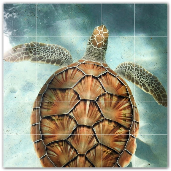Picture-Tiles.com: Turtle Ceramic Tile Wall Mural WAL501049-55XL. 60"W x 60"H using (25) 12" x 12" Ceramic Tiles-Satin Finish