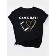 thumbnail image 3 of Women's Casual Crew Neck T-Shirt with Leopard Print Heart & Football Graphic, 100% Polyester Knit Fabric, Medium Stretch, Fashionable Short Sleeve Top for Spring/Summer/Fall, 3 of 7