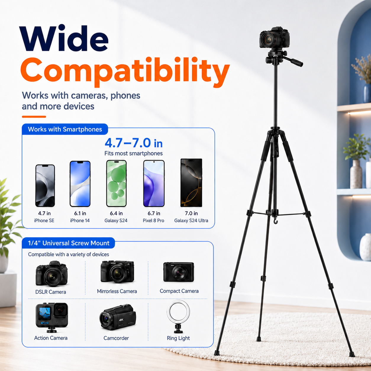 ETEPEHI 67" Camera Tripod with Phone Mount photo 3