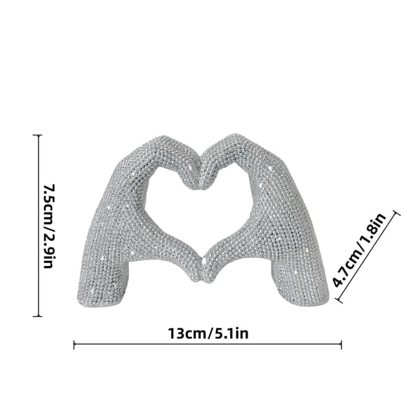 Small Heart Hands Sculpture Decor, Love Finger Statue Home Decor, for Wedding Birthday Living Room Bedroom Bookshelf Coffe Table and Office (Silver)