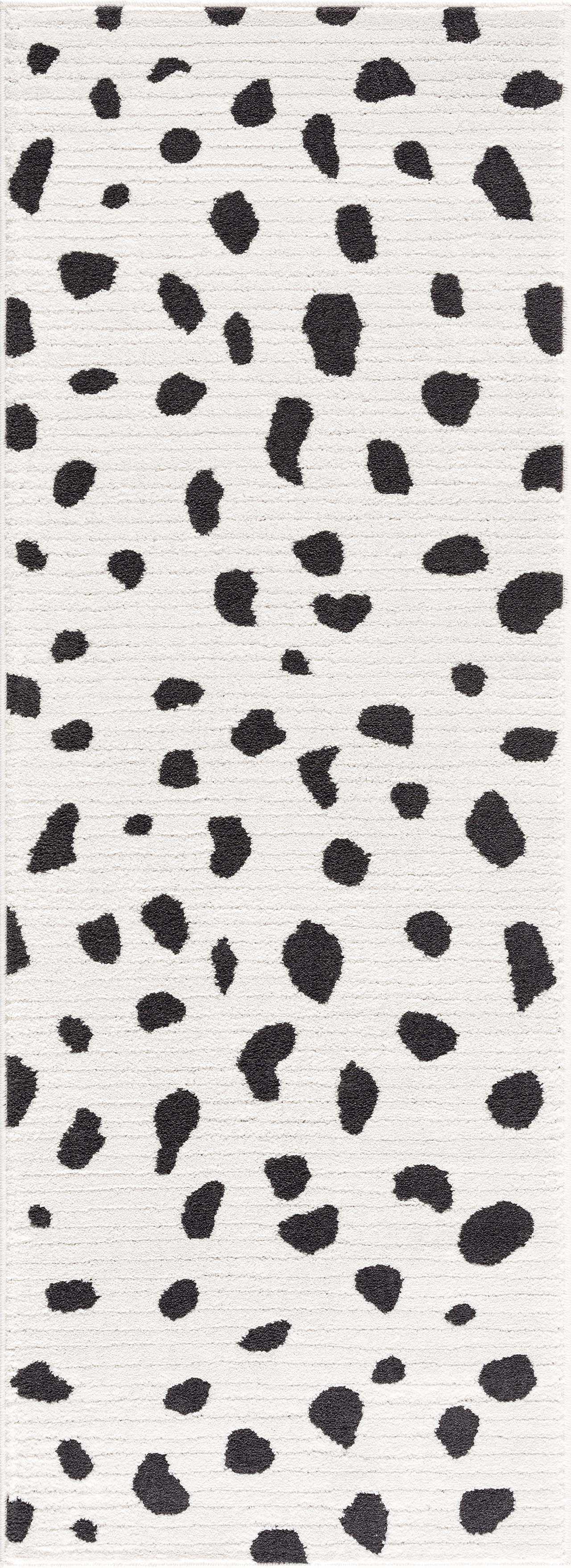 Hauteloom Tariffville Modern Animal Print Dalmatian Style Area Rug for Living Room, Bedroom, Kids Room, Nursery - High Pile Carpet - Black and White, Charcoal - 2'7" x 7'3" (2x8)