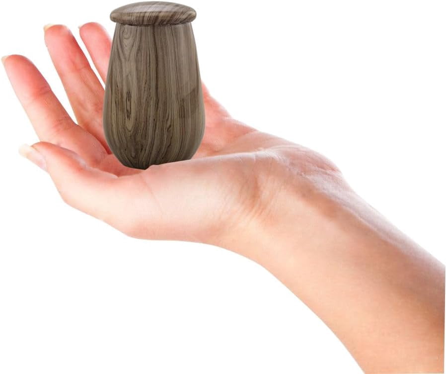 Keepsake Urn | Wooden Grain Finish Keepsake Cremation Urn for Ashes | Metal Sharing Urn for Human or Pets Ashes | Mini Memorial Urn with Velvet Bag ( Silver Teak)