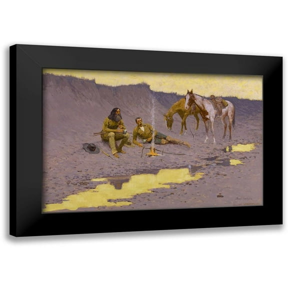 Remington, Frederic 14x11 Black Modern Framed Museum Art Print Titled - A New Year on the Cimarron