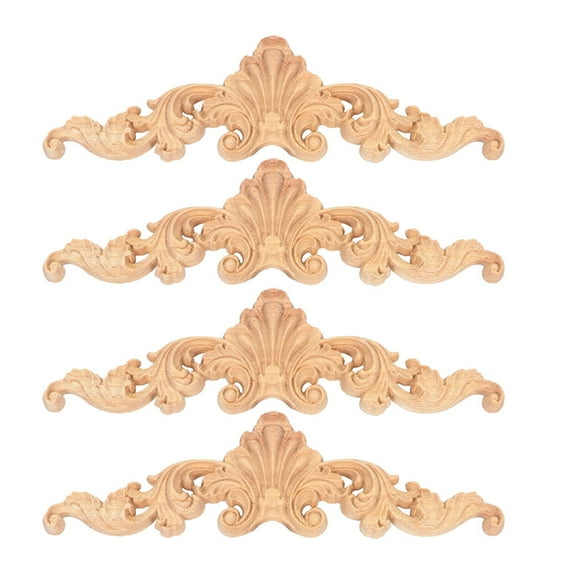 Supvox 4Pcs Wood Carved Appliques Decorative Door Wood Carved Applique for Homeowners Khaki DIY Room Renovation