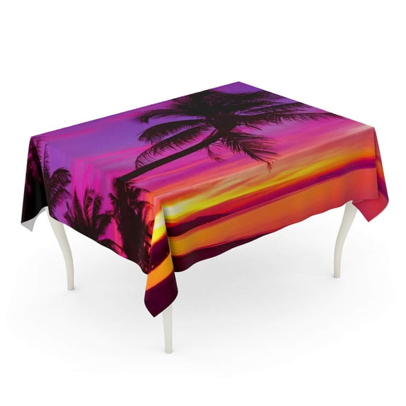 LADDKE Pink Scenery Palm Tree Silhouette at Sunset on Tropical Beach Orange Ocean Sky Tablecloth Table Desk Cover Home Party Decor 60x120 inch