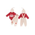 thumbnail image 2 of BemeyourBBs Newborn Baby Boys Valentines Day Outfits Lover Boy Letters Embroidery Long Sleeve Romper with Overalls Pants Set Cute Infant Spring Clothes, 2 of 9