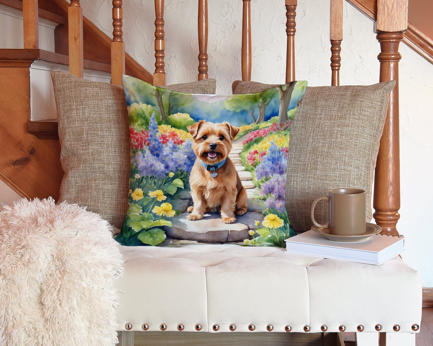 Norfolk Terrier Spring Path Throw Pillow 14 in x 14 in