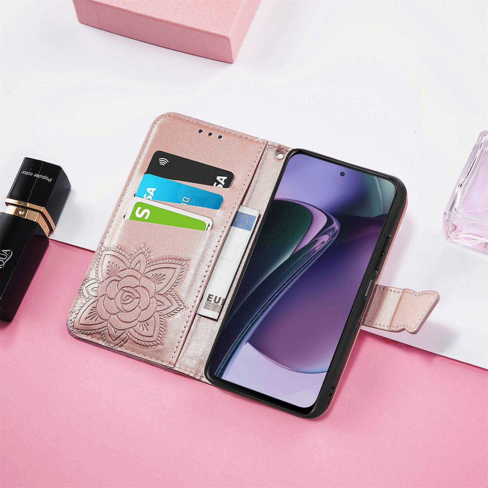 Mantto For Google Pixel 7 6.3 Inch Wallet Case With Wrist Strap,Stylish Sunflower Embossed PU Leather Shockproof Protective Magnetic Clasp Flip Kickstand Card Slots Protective Phone Cover,Red