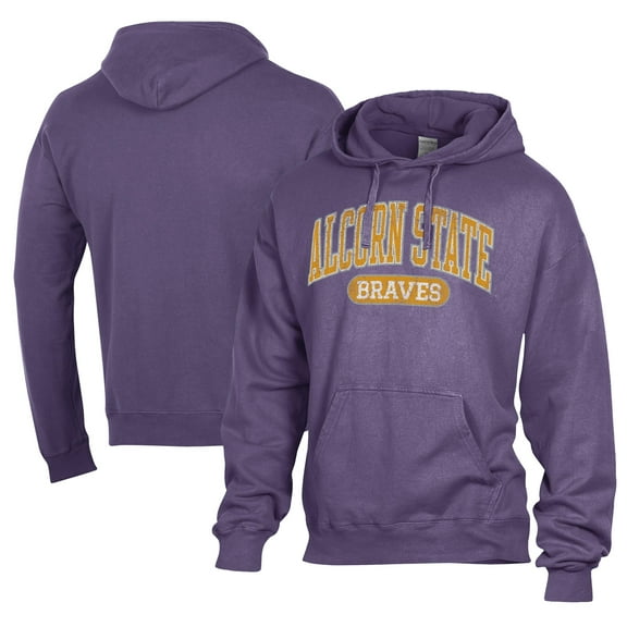 Men's Comfort Wash  Purple Alcorn State Braves Lightweight Fleece Pullover Hoodie