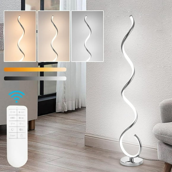 LED Modern Floor Lamp for Living Room, Spiral Floor Lamp for Bedroom, 48W Dimmable Floor Lamp for Living Room Office Dining Room-Silver,Remote Control