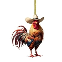 CuiLiyq Chicken Christmas Decor, Acrylic Hanging Rustic Hen Ornaments, 2D Flat Tree Adornments Seasonal Decorations, Cute Rooster Hanging Ornament, Car Dangling Charm for Chicken Lovers
