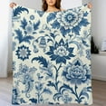 thumbnail image 3 of nygtbtfer Japanese Blanket Blue and White Throw Blanket Flannel Cozy Warm Plush Lightweight Throw Blanket Home Decor for Bed Couch Chair Living Room Gift Idea White, 3 of 6
