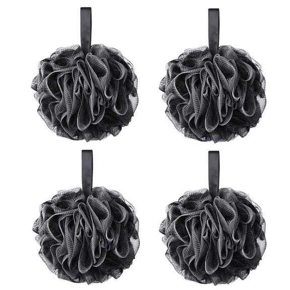 Duslogis Loofah-Charcoal Bath Shower Sponge 4-Pack, Mesh Pouf Soft Scrubber for Men and Women - Gentle Exfoliate Cleanse in Beauty Bathing Accessories