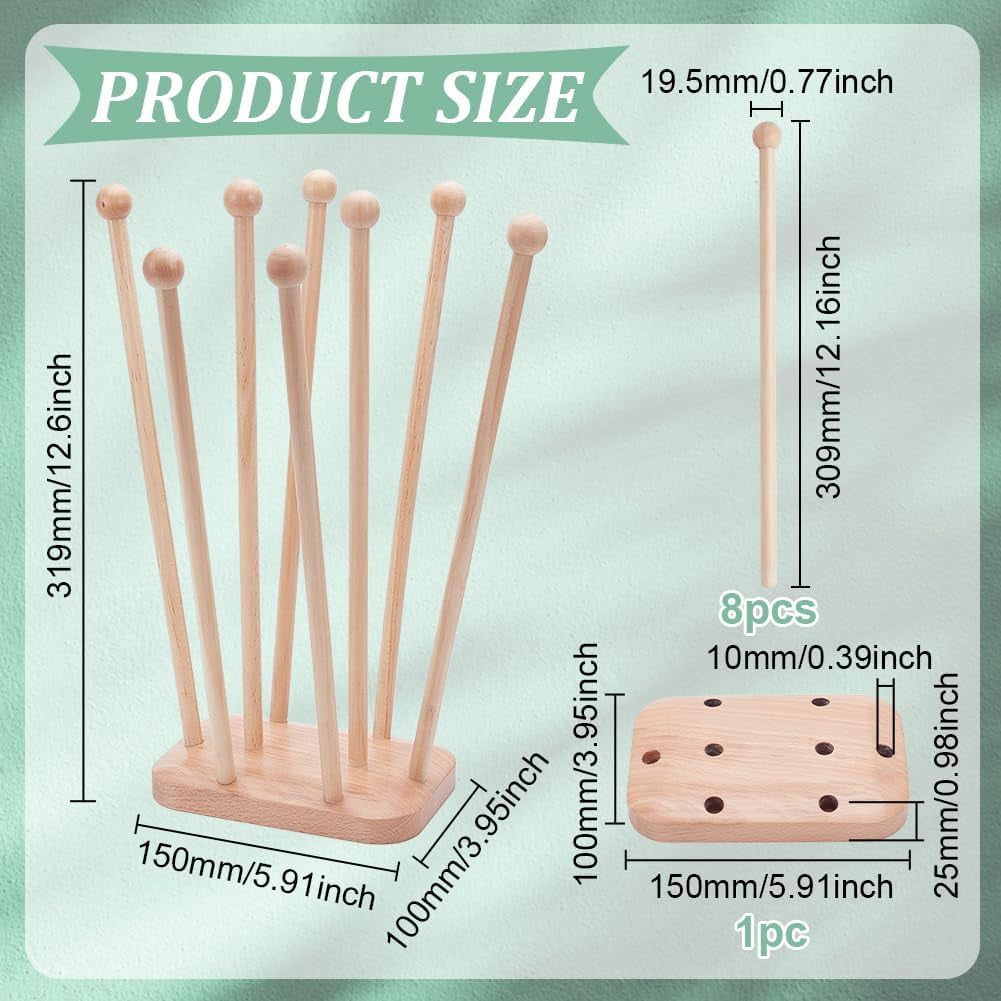 1 Set Plastic Bag Drying Rack Reusable Bag Cup Drainer Holder with 8 Sticks Pinewood Drying Rack for Drying Food Storage Bags Drinking Cups Bottles Dishcloths