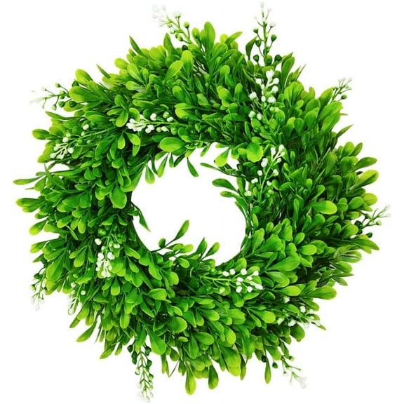 AURORA TRADE Artificial Boxwood Wreath Faux Green Leaves Small Greenery Wreath for Front Door Indoor Home Hanging Wall Window Wedding Party Decor