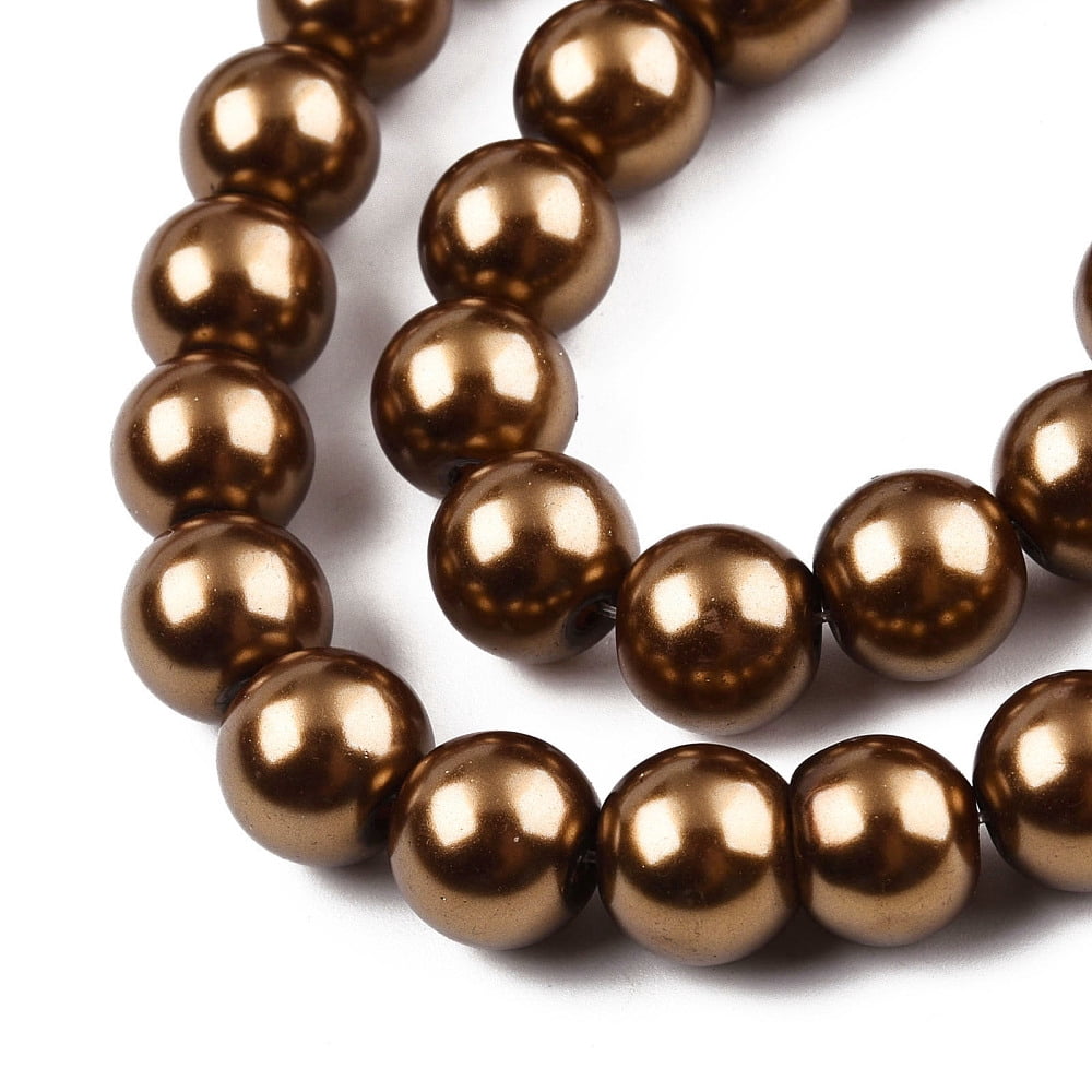 Baking Painted Pearlized Glass Pearl Round Bead Strands Saddle Brown 6~7mm Hole: 1mm 135~140pcs/strand 31.4 inch