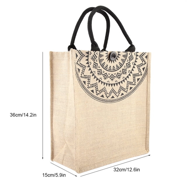 Vintage Bohemian Style Jute Handbag with Fine Workmanship and Durable Material, Unique Digital Pattern Print, Lightweight and Comfortable for Shopping
