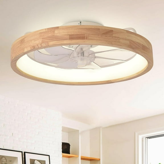 TICOZE 20 Inch Low Profile Smart Ceiling Fan with Dimmable LED Light and Remote - Modern Flush Mount Wood Design for Bedrooms