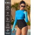 thumbnail image 6 of Alove Womens Long Sleeve UPF 50+ Rash Guard Top with Thumb Hole Swim Shirts Gradient Color Block Swim Tops with Shoulder Zipper, 6 of 8