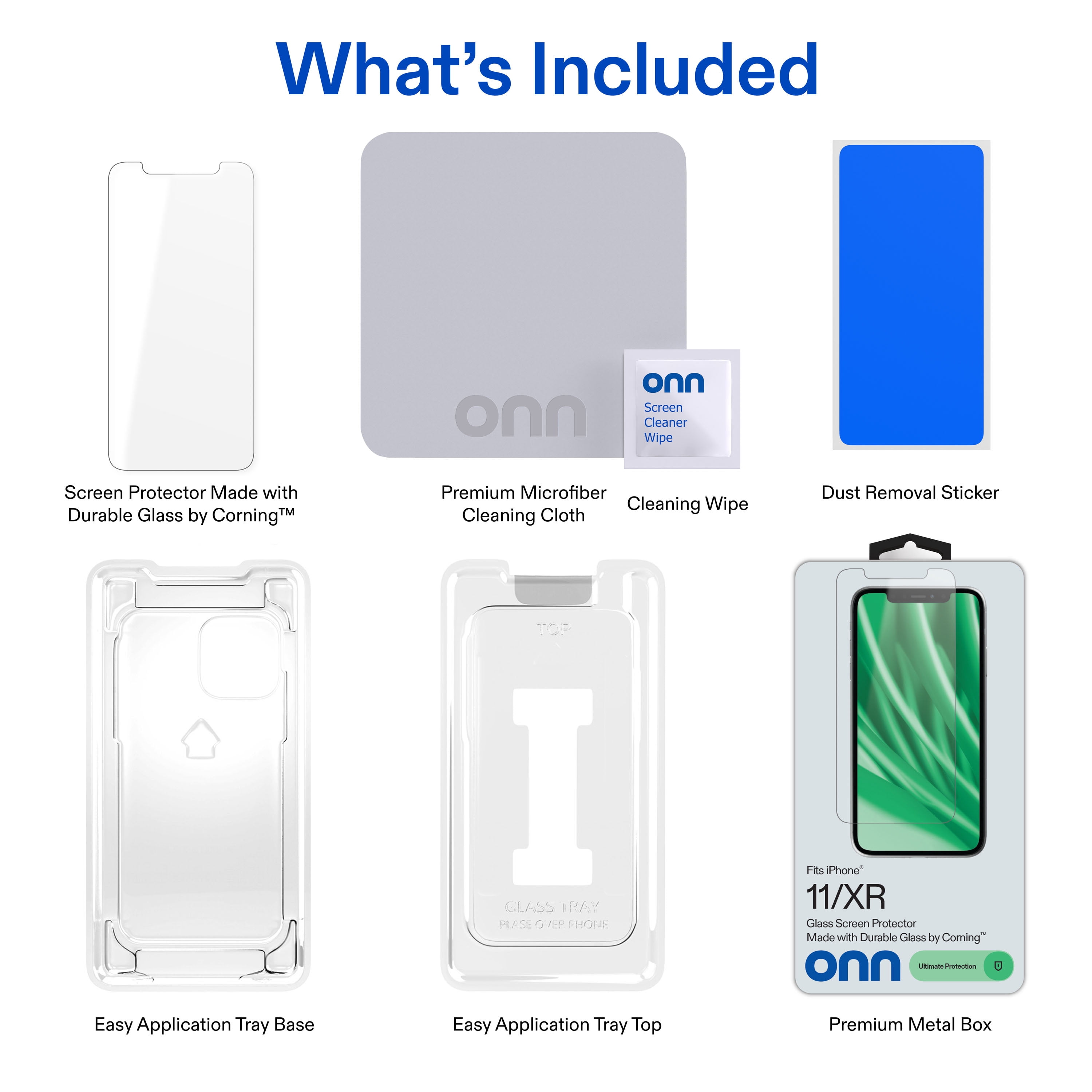 onn Corning Glass Screen Protector for iPhone® 11 and iPhone® XR, Made with Durable Glass by Corning™ for Ultimate Protection, Includes Easy Application Tray
