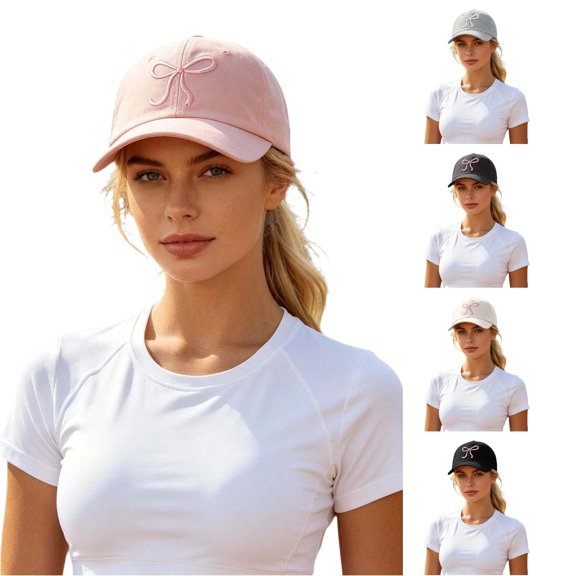 XIAOCHA Women's Bow Embroidered Dad Hat Breathable Outdoor Sun Protection Baseball Cap for City Strolls Trucker Hat,Pink