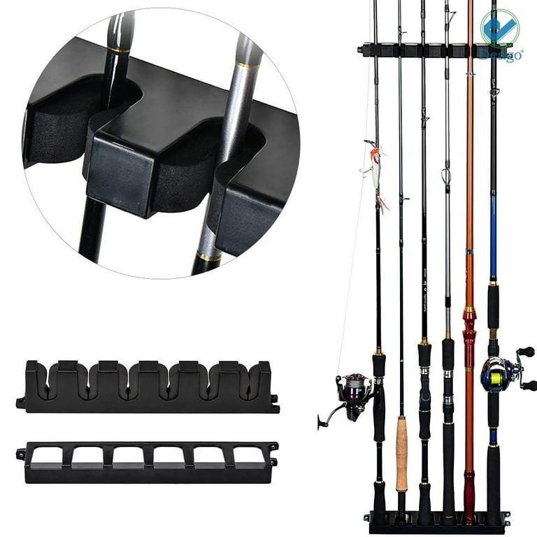 Deago Horizontal Or Vertical Fishing Rod Rack Boat Gear Pole Storage Stand  Holder Wall Mount, Black, 6 Rod