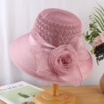 thumbnail image 3 of Shenmeida Womens Sun Straw Hat Wide Brim Summer Foldable Roll Up Floppy Beach Elegant Net Yarn Flower Decor Beach Hat, 3 of 8