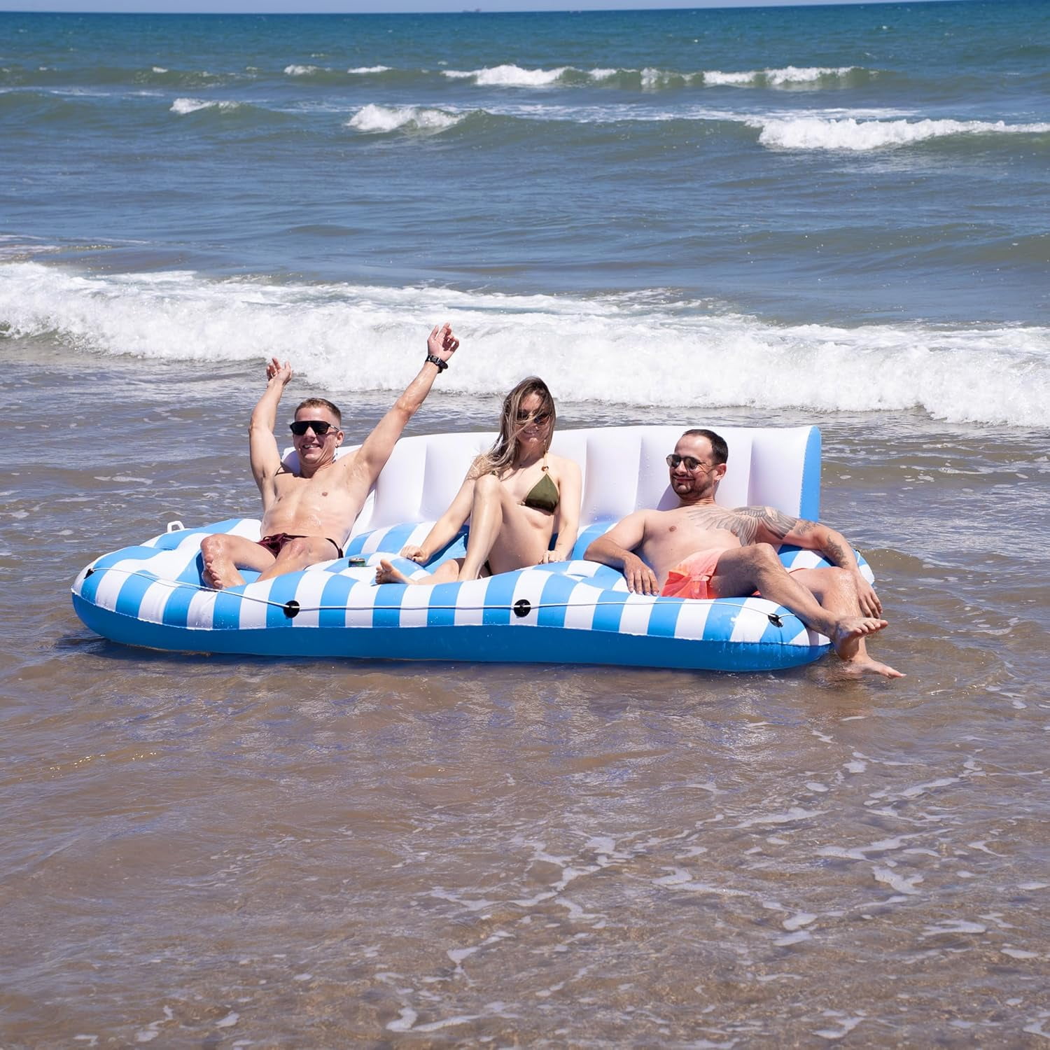 Zone Tech Inflatable Pool Lounger Float -  2 Pack Extra Large Recliner Tanning Lounge Chair with Backrest, Footrest and Cup Holder for Pool, Beach and Lake